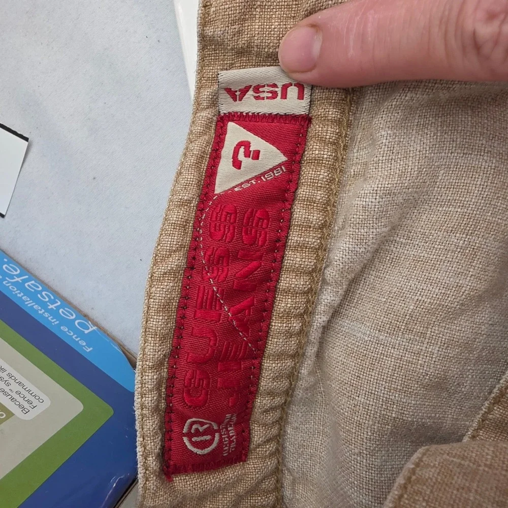VTG Guess Jeans Mens 36x32 Tan 100% Linen Straight Leg Y2K Red Label 3-V-01